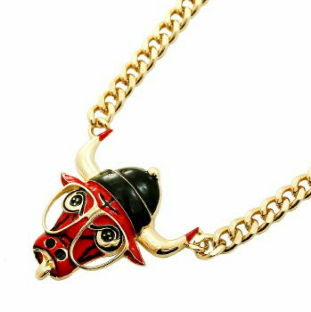 Bull wearing glasses necklace
